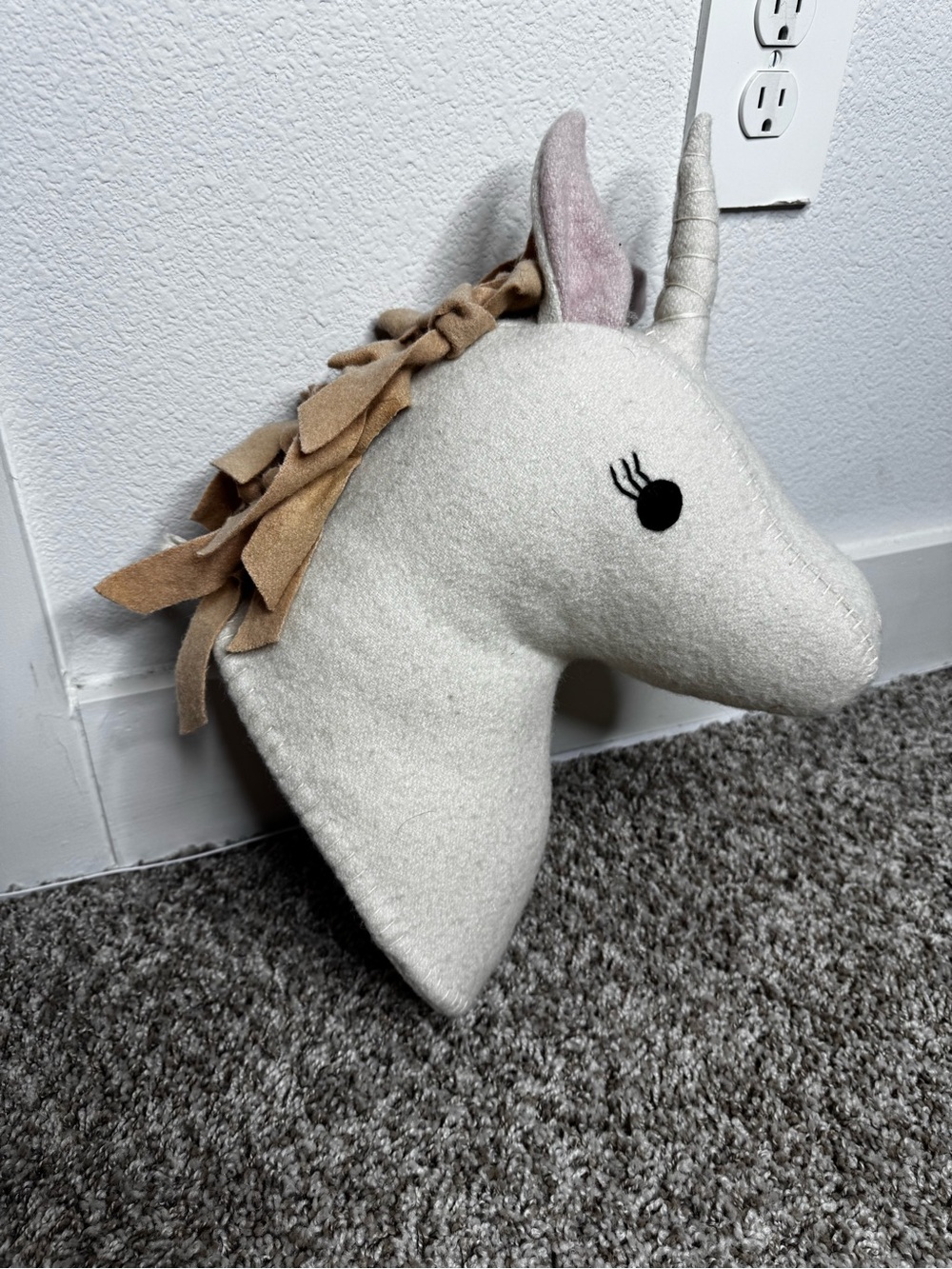 Plush Unicorn Wall Mount - Cream with Pink Ears - Picture 4 of 4